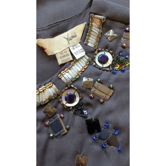 YUMI sleeveless colorful sequin‎ beaded glittery dark gray summer mini dress 6 8 - Picture 5 of 7